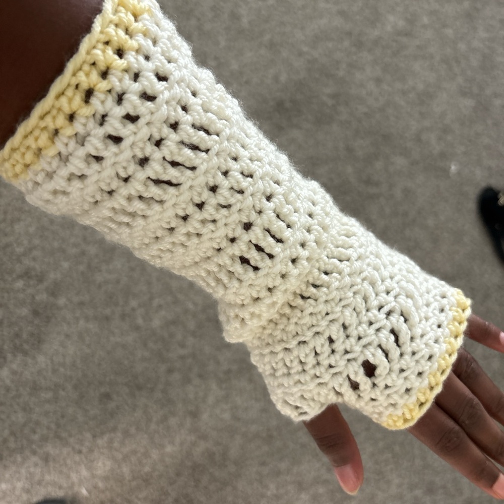Crochet Arm Warmer in Cream and Yellow